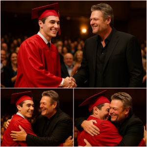 He Once Promised a Shy 10-Year-Old Musician That He Would Be There, That He Would Believe in His Songs and His Dreams—Eight Years Later, Blake Shelton Walked Into the Auditorium of a Small Town School, Watched the Boy Perform the Very Songs He Had Written in a Small Notebook, and Stayed for the Entire Performance, Cheering, Clapping, and Hugging Him Afterward