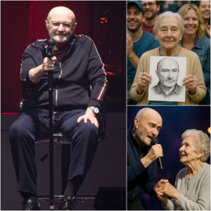 “THE MOST ACCEPTED MAN ON THE PLANET”: Phil Collins stopped his show mid-set to bring a 75-year-old fan on stage—holding a sign saying she’d been in love with him for 10 years—and what happened next felt like a moment that would last forever….
