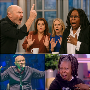 The moment Whoopi Goldberg yelled, “CUT! GET HIM OUT OF THE SET!”—it was too late. Phil Collins had just turned The View into a live performance, and all the cameras were rolling.