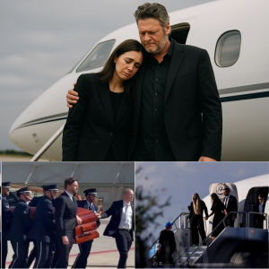 “Her Body Gave Out Before Her Voice” — Widow of Charlie Kirk Collapses on Tarmac as Blake Shelton Rushes to Her Aid “Her Body Gave Out Before Her Voice” — Widow of Charlie Kirk Collapses on Tarmac as Blake Shelton Rushes to Her Aid