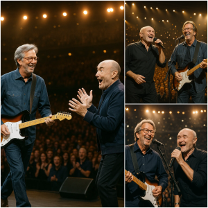 Phil Collins chuckled, “Look who just took over the stage!” Eric Clapton grinned, “Can’t let you have that much fun, Phil Collins!”