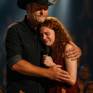 The crowd inside Tulsa’s BOK Center fell completely silent as Blake Shelton lowered his guitar mid-song, stage lights glinting off his familiar grin and worn denim jacket. His eyes locked onto a hand-painted sign in the front row…